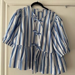 GANNI Poplin Peplum Tie Front Blouse